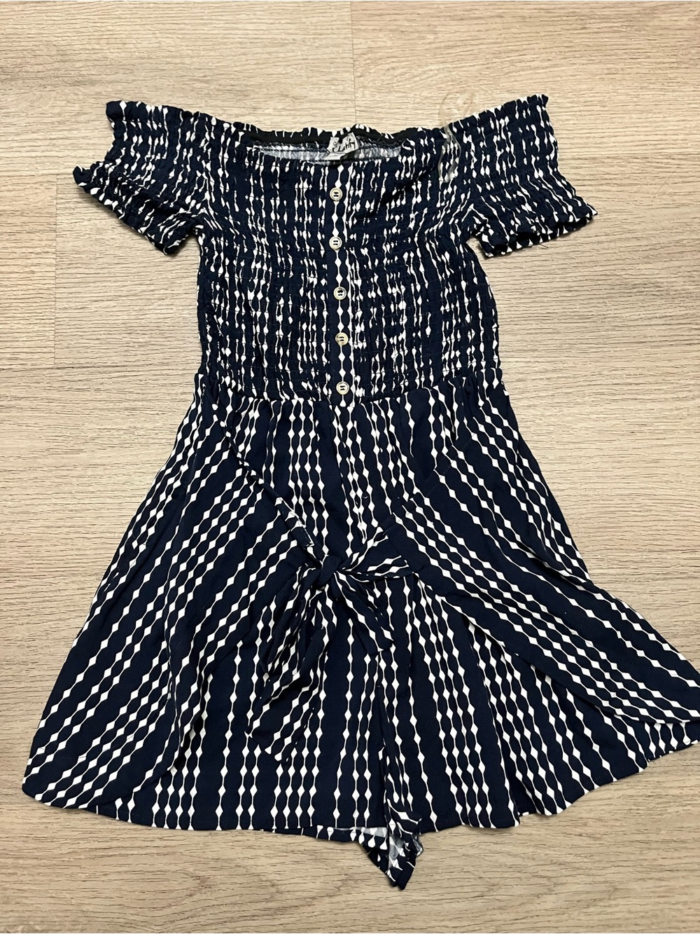 J for Justify Navy & White Off-Shoulder Button Front Romper Size M Women Juniors